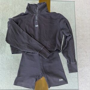 SET: Kith Two-Piece Cropped Quarter-Zip Sweatshirt and Bike Shorts - Brown